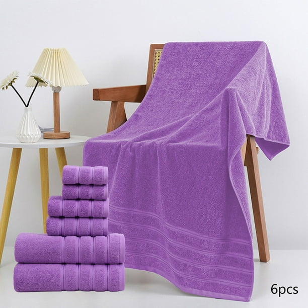 Juego de 6 piezas de toallas de baño de algodón puro morado, conjunto de toallas absorbentes gruesas para baño, para el hogar, toallas para lavar la cara regalo (2*Toallas de baño + 2*Toallas + 2*Toal