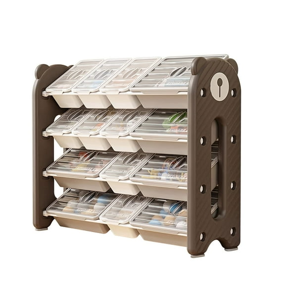 UNICOO® Kids Baby Bear Toy Organizer Rack, 14 Bins with Dustproof Storage Cover for Baby Essentials, Kids Toys & Supplies 4 Tier Large Size (Bear Organizer -Brown)