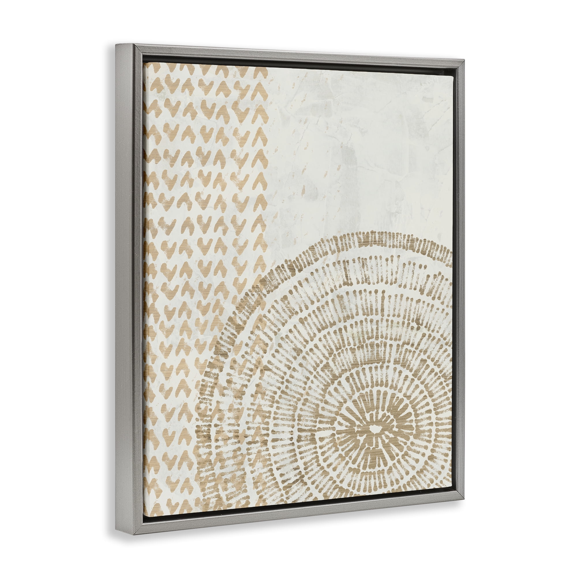 Stupell Industries Boho Fractal Patterns Abstract Painting Gray Floater Framed Canvas Art Print Wall Art, 25 x 31