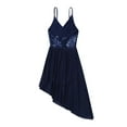 thumbnail image 4 of YiZYiF Girls V-Neck Sequined Ballet Dance Dress Lyrical Performance Camisole Leotard Navy Blue 7-8, 4 of 7