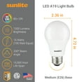 thumbnail image 3 of Sunlite LED A19 Light Bulbs, 15 Watts (100W Equivalent), Medium Base (E26), Non-Dimmable, Frost, ETL Listed, 3000K - Warm White 6-Pack, 3 of 5