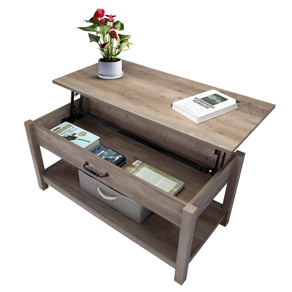 Private Jungle Rustic Lift Top Coffee Table W/ Hidden Storage Compartment and Open Shelf Home,Gray Private Jungle Rustic Lift Top Coffee Table W/ Hidden Storage Compartment and Open Shelf Home,Gray