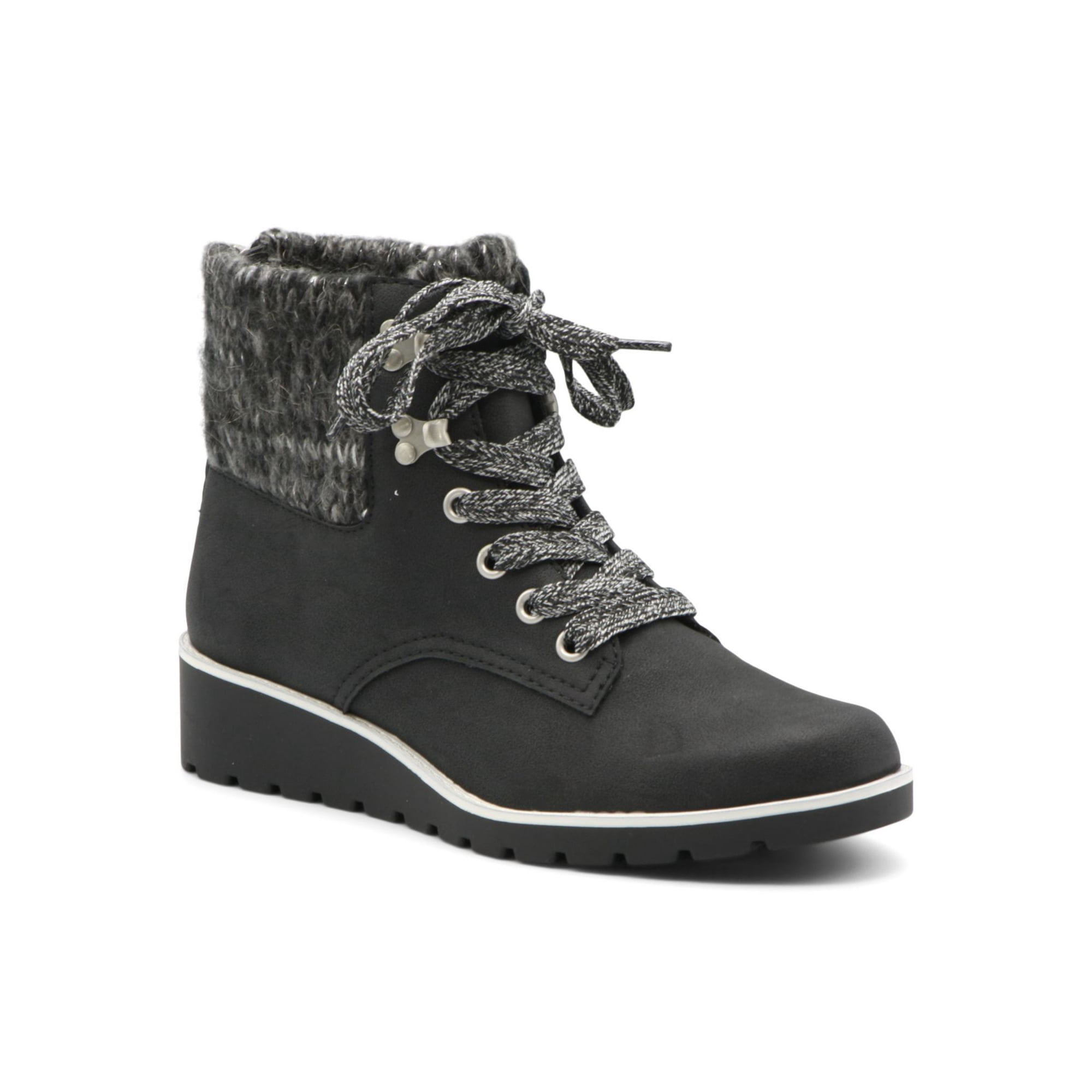 ADRIENNE VITTADINI SPORT Womens Black Color Block Chunky Knit Collar Lace Up Padded Trilogy Round Toe Wedge Zip Up Booties 7 M Walmart