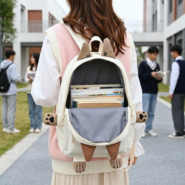 Mochila escolar, bolso escolar con cremallera, bolsa de viaje para fiestas al libre, camping y viajes. Blanco