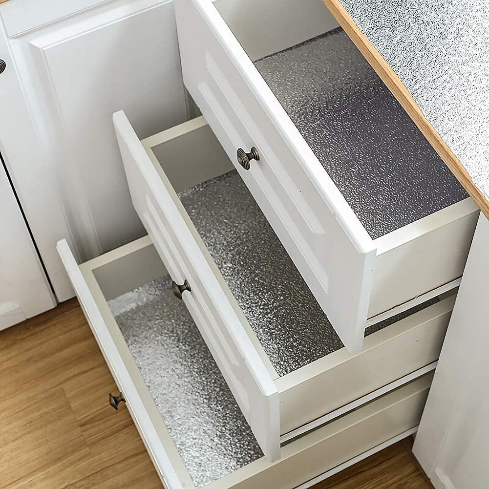 VEELIKE 15.7''x354'' Peel and Stick Wallpaper Aluminum Foil Kitchen Backsplash Wallpaper Self Adhesive Oil-Proof Heat Resistant Countertop Sticker for Drawer Liner Shelf Liner Wall Covering