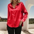 thumbnail image 2 of YUGYXL Womens Business Casual Tops Long Sleeve Satin Silk Blouse Button Down Work Shirts Dressy Tops Fall Fashion Red S, 2 of 5