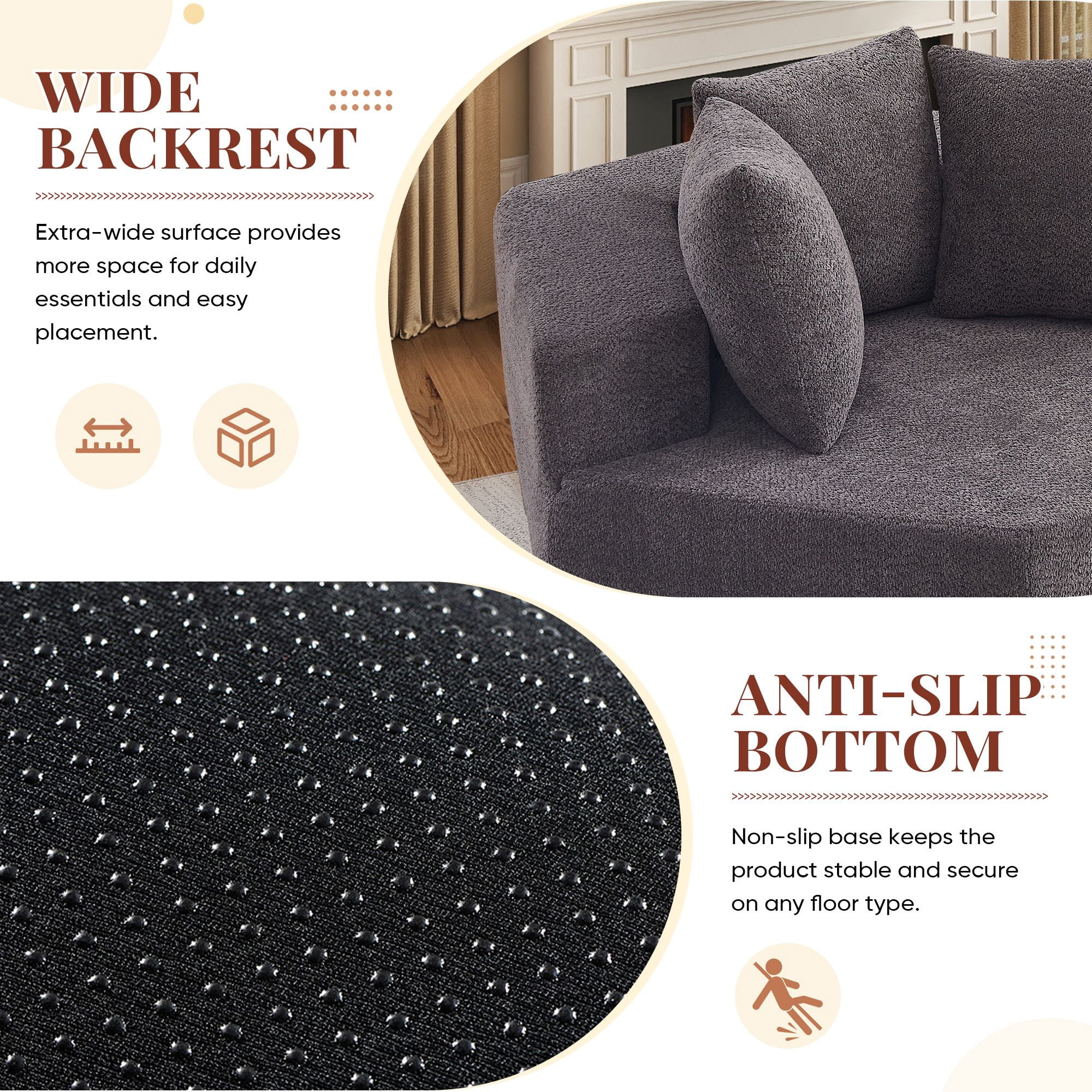 Lunale Oversized Boneless Chaise Lounge Chair Indoor, Round Cloud Couch, Accent Reading Chair for Living Room, Bedroom, Gray Chenille