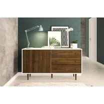 Polifurniture Pasadena Modern Sideboard with 2 Doors and 3 Drawers, White & Walnut