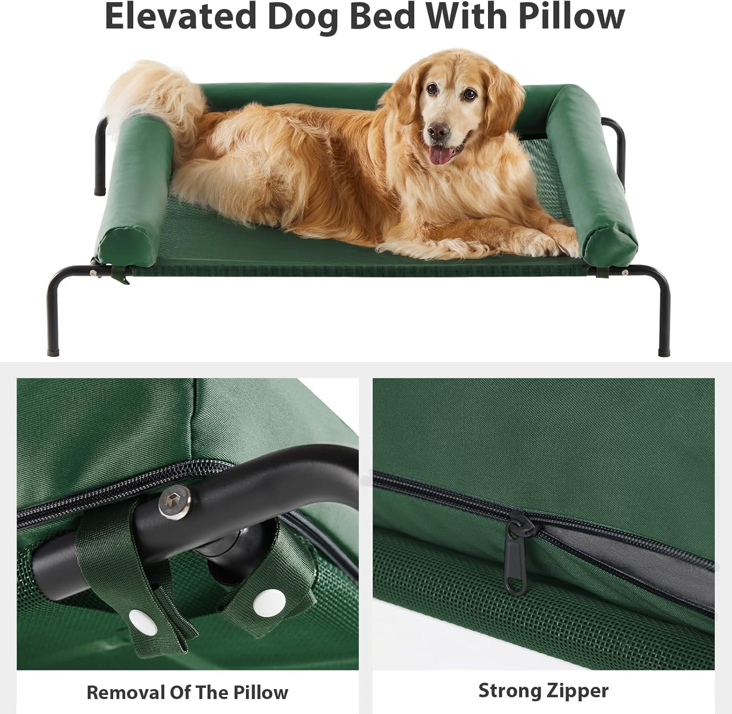 Large Elevated Cooling Dog Bed, Breathable Mesh Raised Pet Cot for Outdoor Indoor Use, Chew Proof with Skid-Resistant Feet