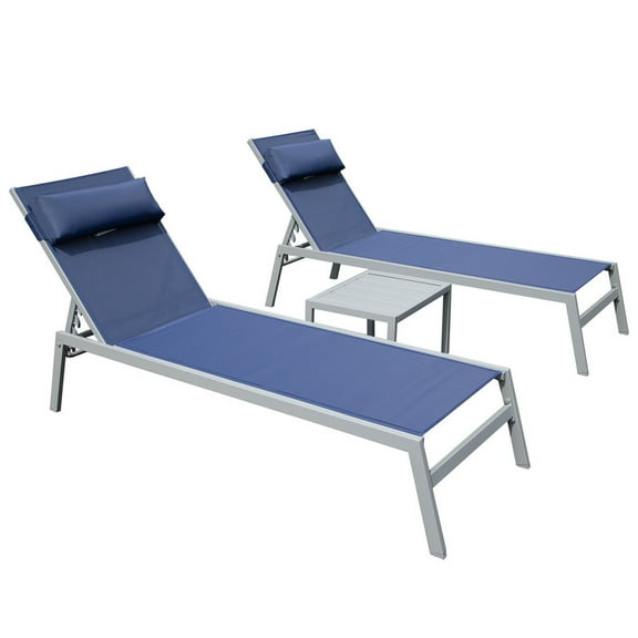 3-Piece Aluminum Patio Lounge Set - Adjustable Chaise Chairs with Side Table,Navy Blue