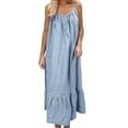 thumbnail image 2 of Uootdi Robes de Plage pour Femmes à Bretelles Spaghetti Sans Manches à Volants Unies Robes Maxi Vacances Légères Fluides en Lin Cadeau, 2 of 7