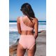 thumbnail image 1 of ABPHQTO Bikini rosa de cintura alta con ribete festoneado y un hombro para mujer, 1 of 5