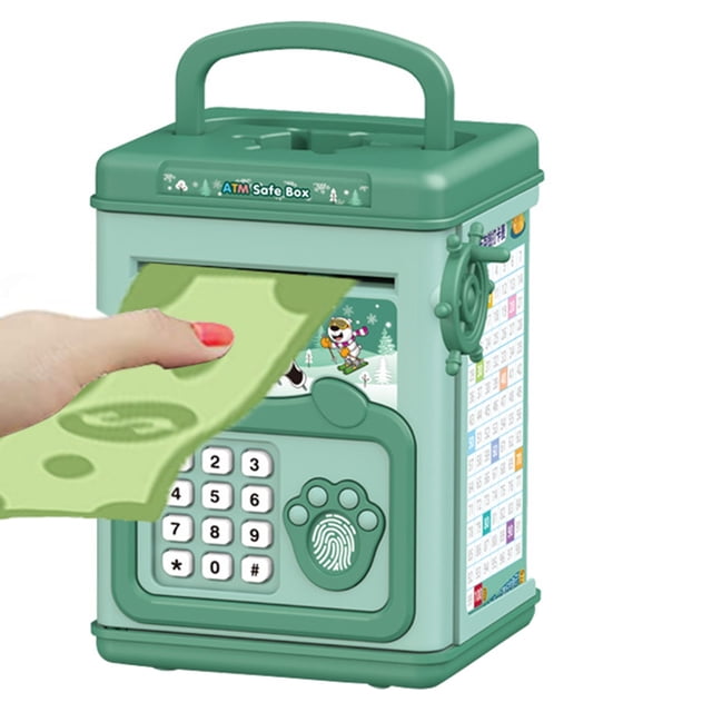 Green Electronic Piggybank For Kids With Password Fingerprint Sensor Large Capacity Money Saving Toy