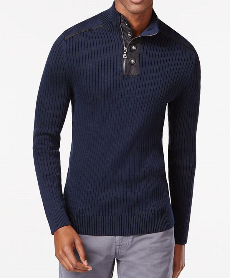 INC INC NEW Blue Mens Size Medium M Ribbed Pullover Quarter Zip Knit