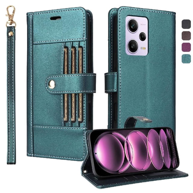 FOXDOCK Wallet Case for Xiaomi Redmi Note 12 Pro Plus – PU Leather Flip Cover with Multi Card Slots, Cash Pocket & Wrist Strap