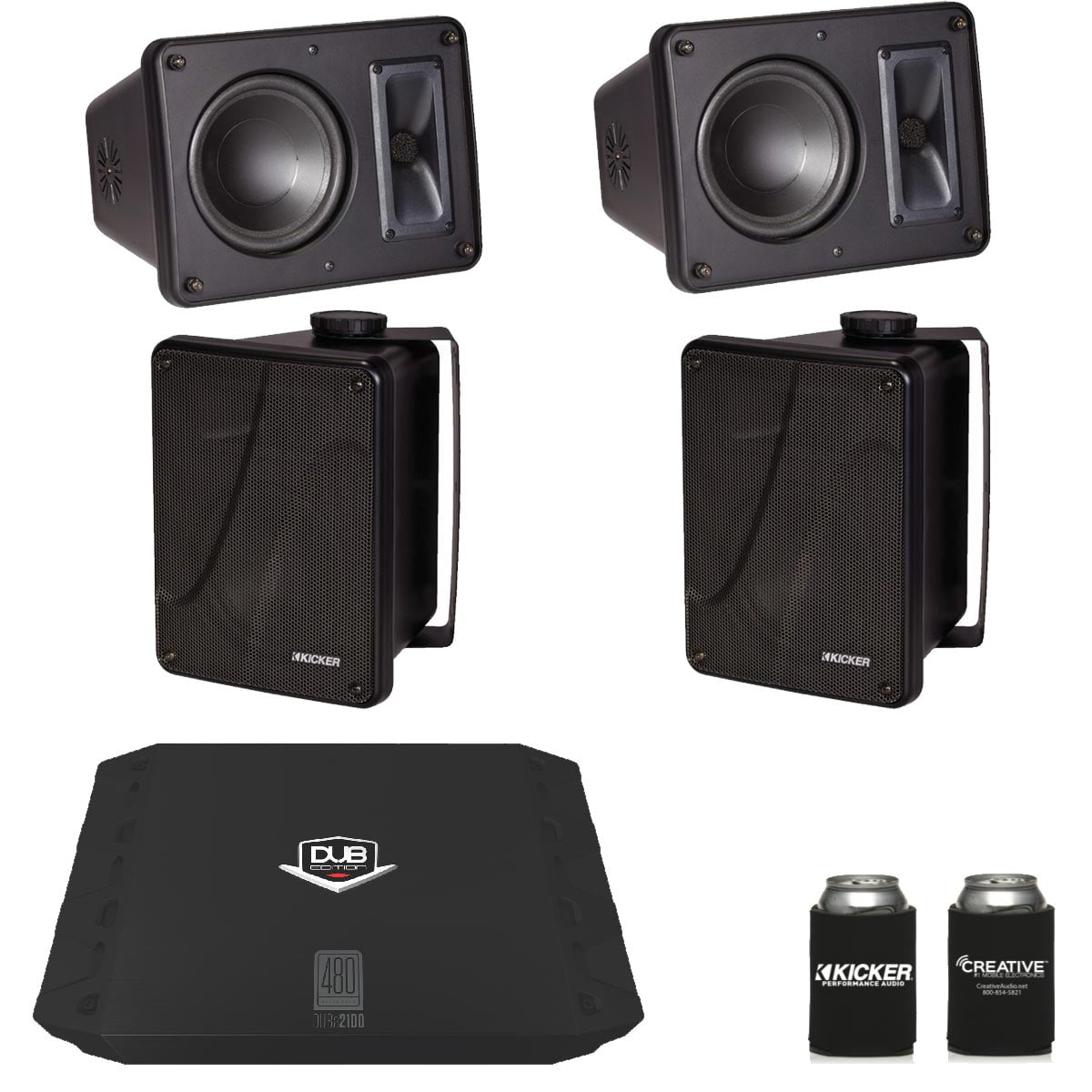 Kicker KB6000 Black Outdoor Speakers (2 pairs) with DUB 480 Watt