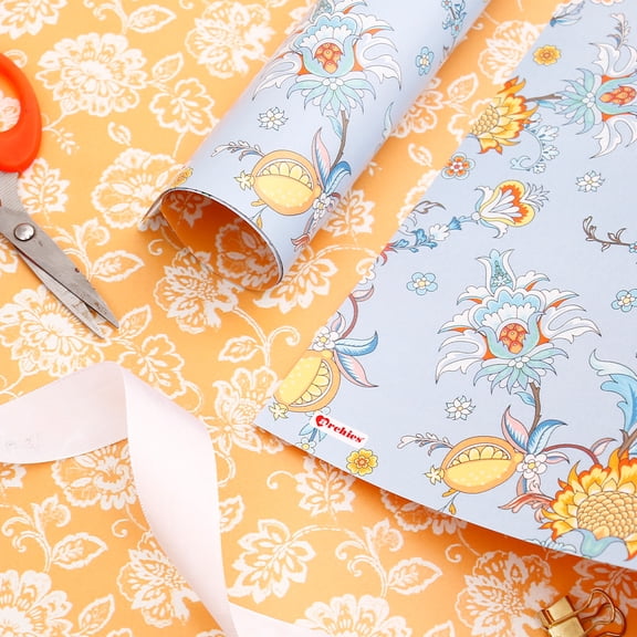 Archies Pack Of 5 Blue Jacobean Floral Gift Wrapping Sheet, 19.5*29.5 Inch per sheet