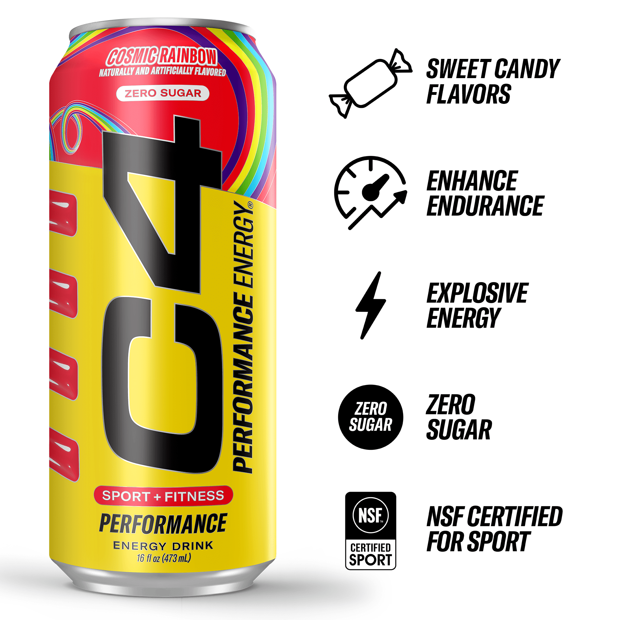 C4 Energy Performance Drink, Cosmic Rainbow, 16 oz, 12 Pack Cans