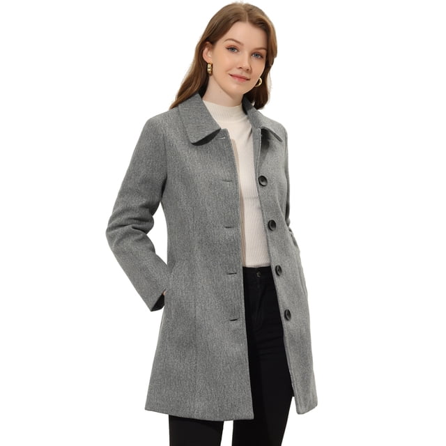 Abrigo de invierno para mujer Cuello de piel sintética Abrigo largo cálido Gris L