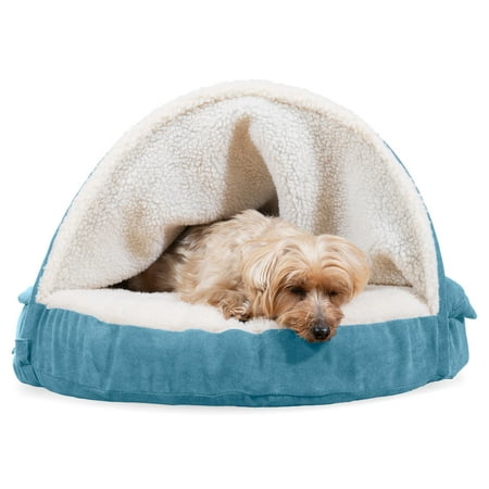 UPC: 0842229101881 | FurHaven Pet Products | Memory Foam Faux Sheepskin Snuggery Burrow Pet Bed for Dogs & Cats – Blue 26