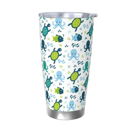 

Cauagu Cartoon Sea Creatures Pattern 20oz Tumbler Stainless Steel Vacuum Insulated Tumbler with Lid Insulated Coffee Mug Thermal Cup with Splash Proof Sliding Lid-Without Straw