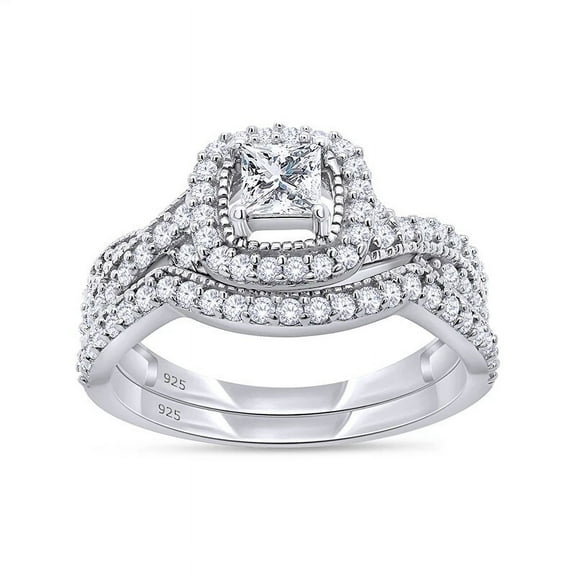 Forever Jewels 4.50Ct Princess Moissanite Womens Wedding Bridal Ring Set 14K White Gold Plated