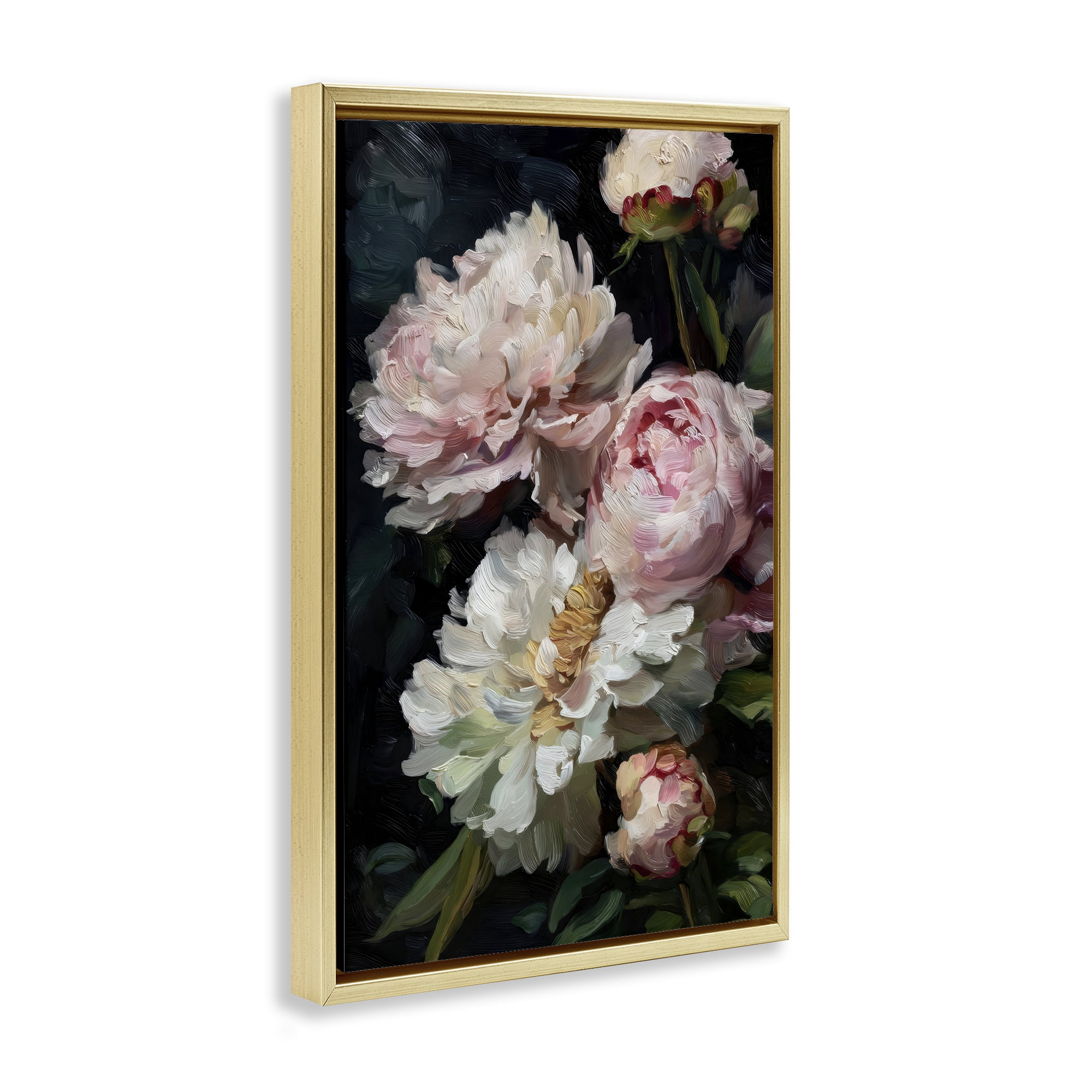 Stupell Industries Soft And Moody Peonies Gold Framed Floater Canvas Wall Art, design by Petal Prints Design