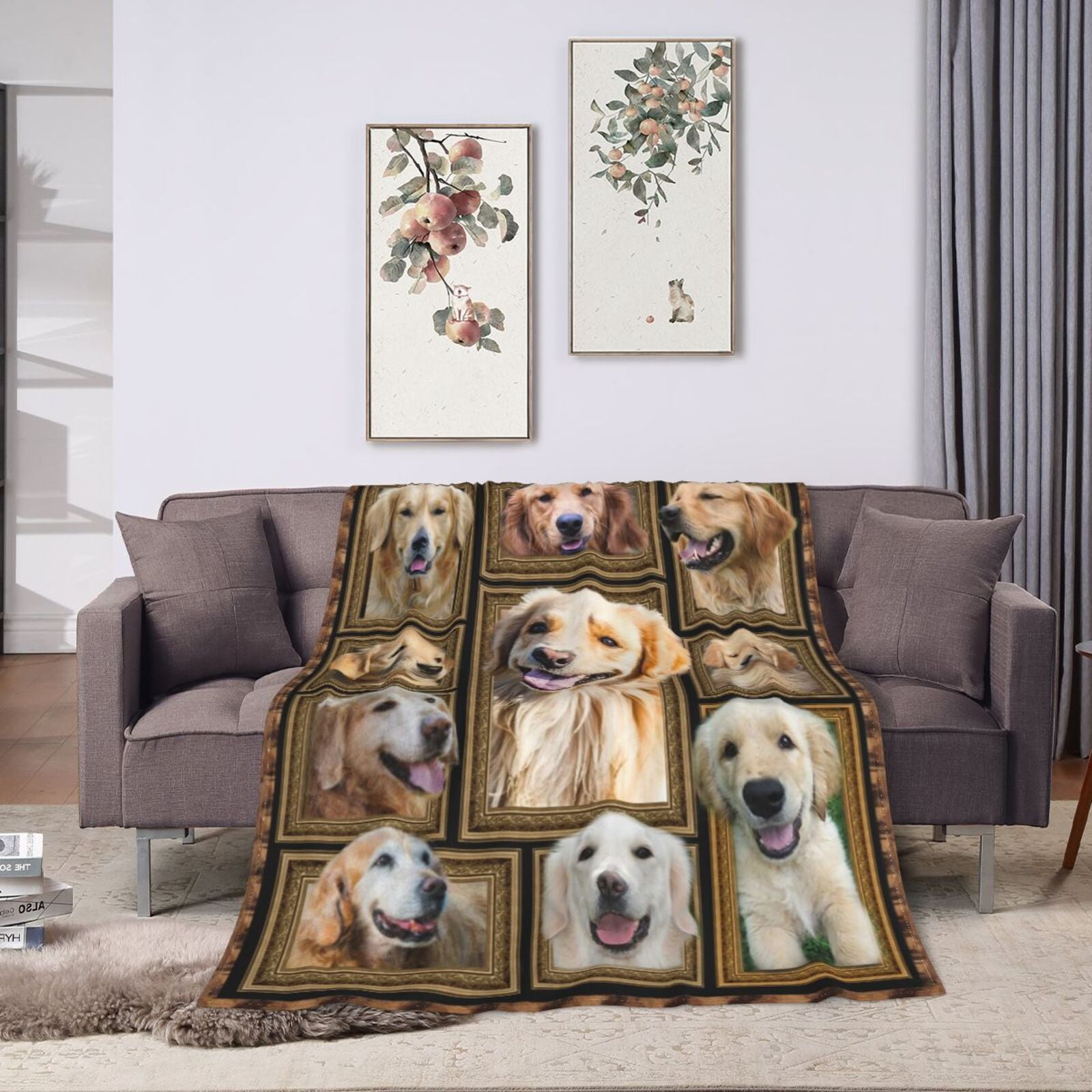 Wijzvio Golden Retriever Dog Throw Blanket Soft Fuzzy Fleece Blanket For Couch Bed Living Room Decoration 80"X60"
