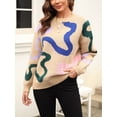 thumbnail image 2 of Liacowi Women's Autumn Loose Knit Tops Contrast Color Graphic Print Long Sleeve Round Neck Spring Sweaters Knitwear, 2 of 9