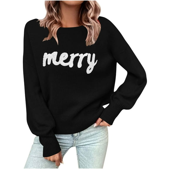 Guluxicc Sweaters for Women Christmas Crewneck Long Sleeve Sweaters Outfits Winter Trendy Holiday Party Pullover Tops, Black, XL