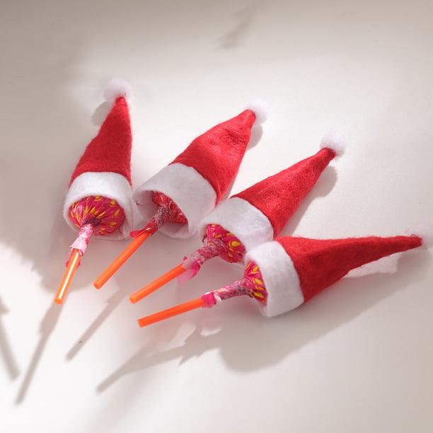 Mini Gorro De Papá Noel Sombreros de piruleta de Navidad Decoración clásica para utensilios de cocina Botella de vino de soda