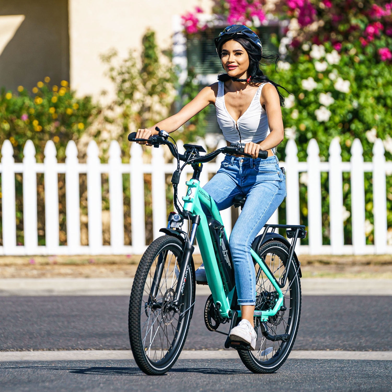 Addmotor Citypro 26inch Electric Bike for Adult, 95Miles, 500W Commuter City Cruiser Electric Bicycle with 48V 15Ah Battery, Step-Thru Electric Ebike, Shimano 7 Speed, E-43 Fluorescent Green