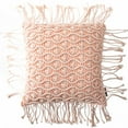 thumbnail image 2 of Phantoscope 100% Cotton Handmade Crochet Woven Boho with Tassels Series Decorative Throw Pillow, 18" x 18" Square, Pink, 1 Pack, 2 of 6