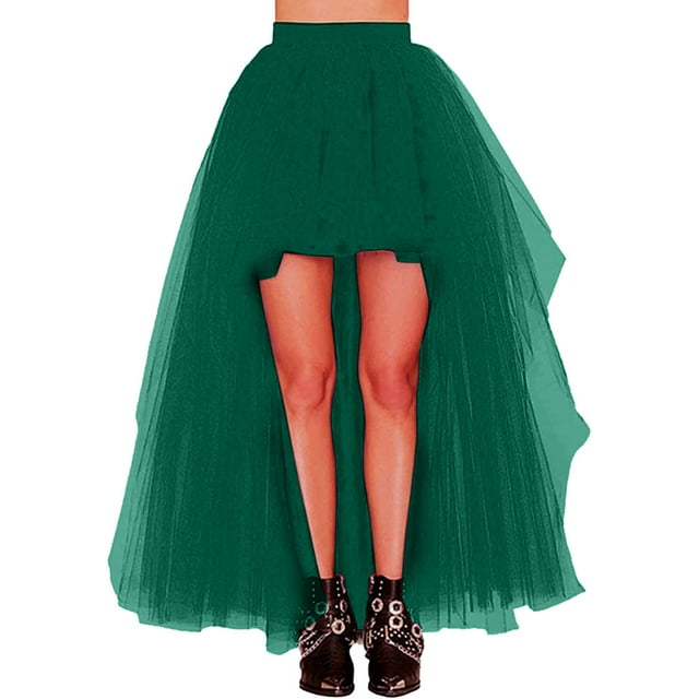 GDREDA Robe Tutu Asymétrique en Maille à la Mode pour Femme avec devant, Dos Court, Ourlet Long, Vert, TG