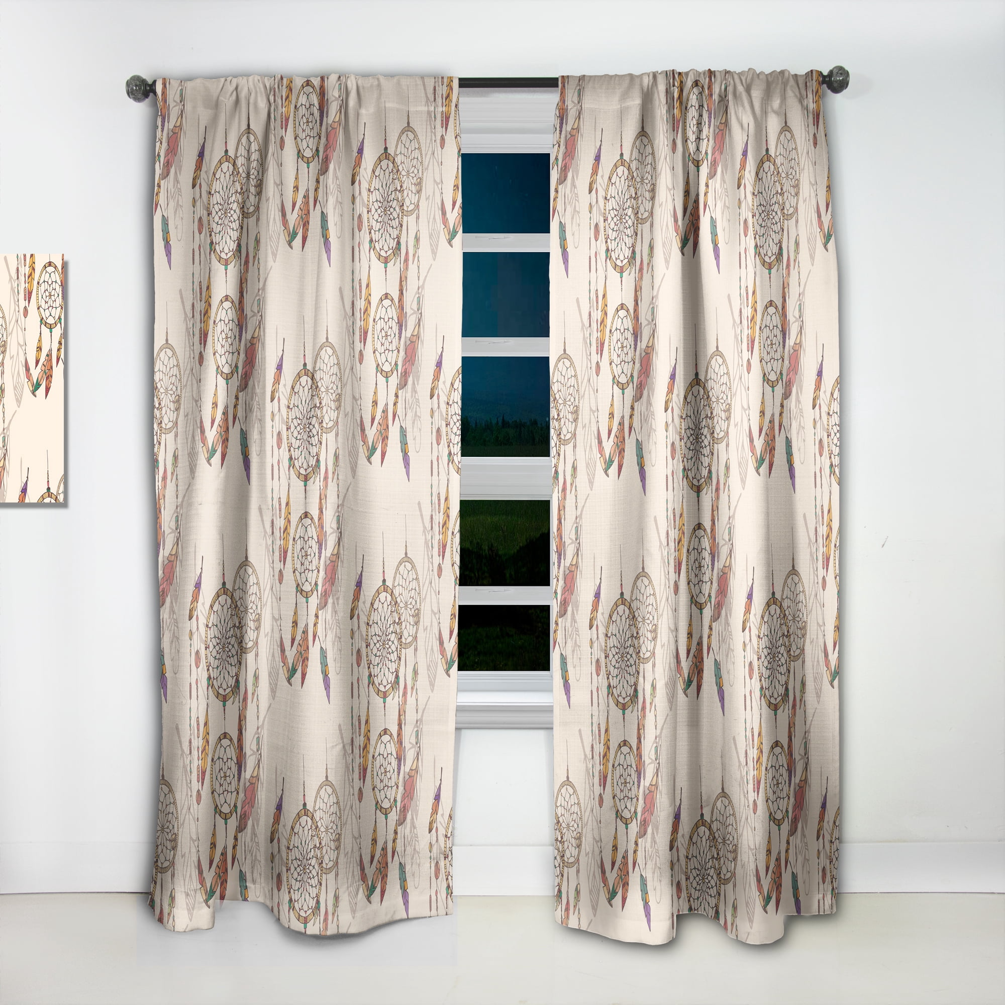 Designart 'Bohemian Dream Catcher With Feathers and Beads' Southwestern Curtain Panel