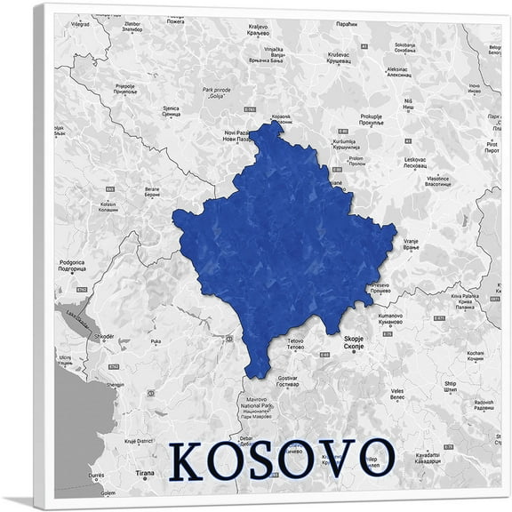 ARTCANVAS Kosovo on World Map Canvas Art Print - Size: 18" x 18" (0.75" Deep)