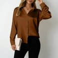 thumbnail image 5 of Otntypg Satin Blouses for Women Silk Button Down Shirts Dressy Casual Long Sleeve Shirt Elegant Ladies Business Office Work Tunic Tops Brown XXL, 5 of 7