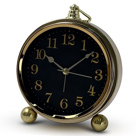 Retro Vintage Small Alarm Clock, Battery Operated Quartz Non-Ticking Desk Clock, Silent Bedroom Table Clock with HD Glass Face for Living Room Indoor Decoration