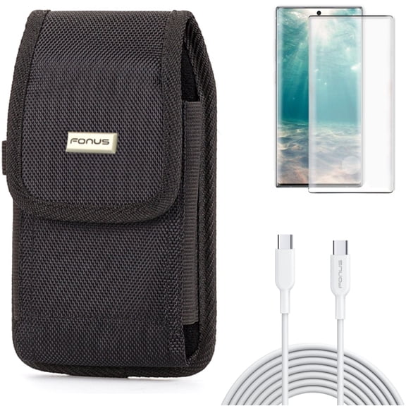 6ft Long Type-C Cable & Case Belt Clip & Screen Protector for Samsung Galaxy Note 20 (6.7") - Combo with PD Fast Charger Cord Power & Rugged Holster & Tempered Glass (Fingerprint Unlock)