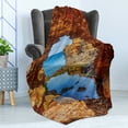 thumbnail image 4 of Beach Soft Flannel Fleece Throw Blanket, Cavern Rocks by Pacific Waters with Australian Sea and Sky Landscape Road, Cozy Plush for Indoor and Outdoor Use, 60" x 80", Cream Blue, by Ambesonne, 4 of 5