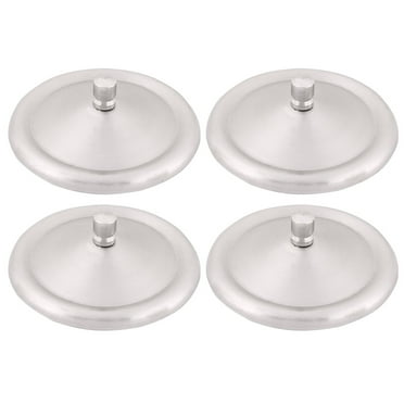 Household Stainless Steel Round Water Coffee Mug Cup Lid Cover Silver Tone 4pcs