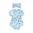 thumbnail image 1 of Coduop Infant Baby Girl Short Sleeve Ice Cream Romper Bodysuit Cute Jumpsuit,with Headband, 1 of 9