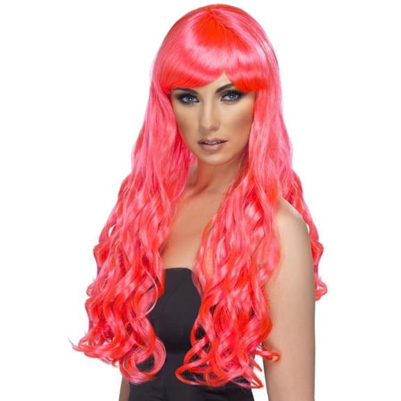 Smiffys Desire Long Curly Costume Wig Adult Fuchsia One Size Unisex