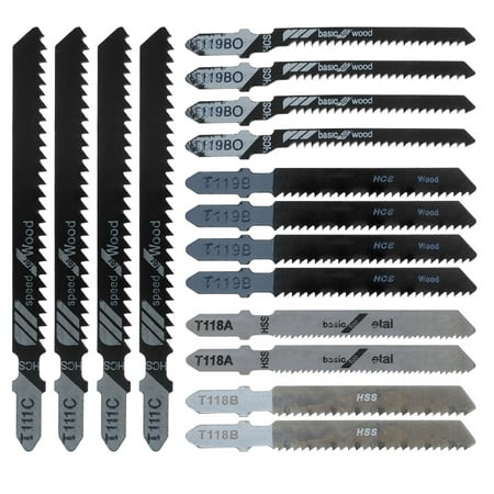 

Miuline T Shank Blades Jigsaw Blade Set Clean Fast Cut Down Cut Blades Wood Metal Cutting Power Tool HCS / HSS with Plastic Box