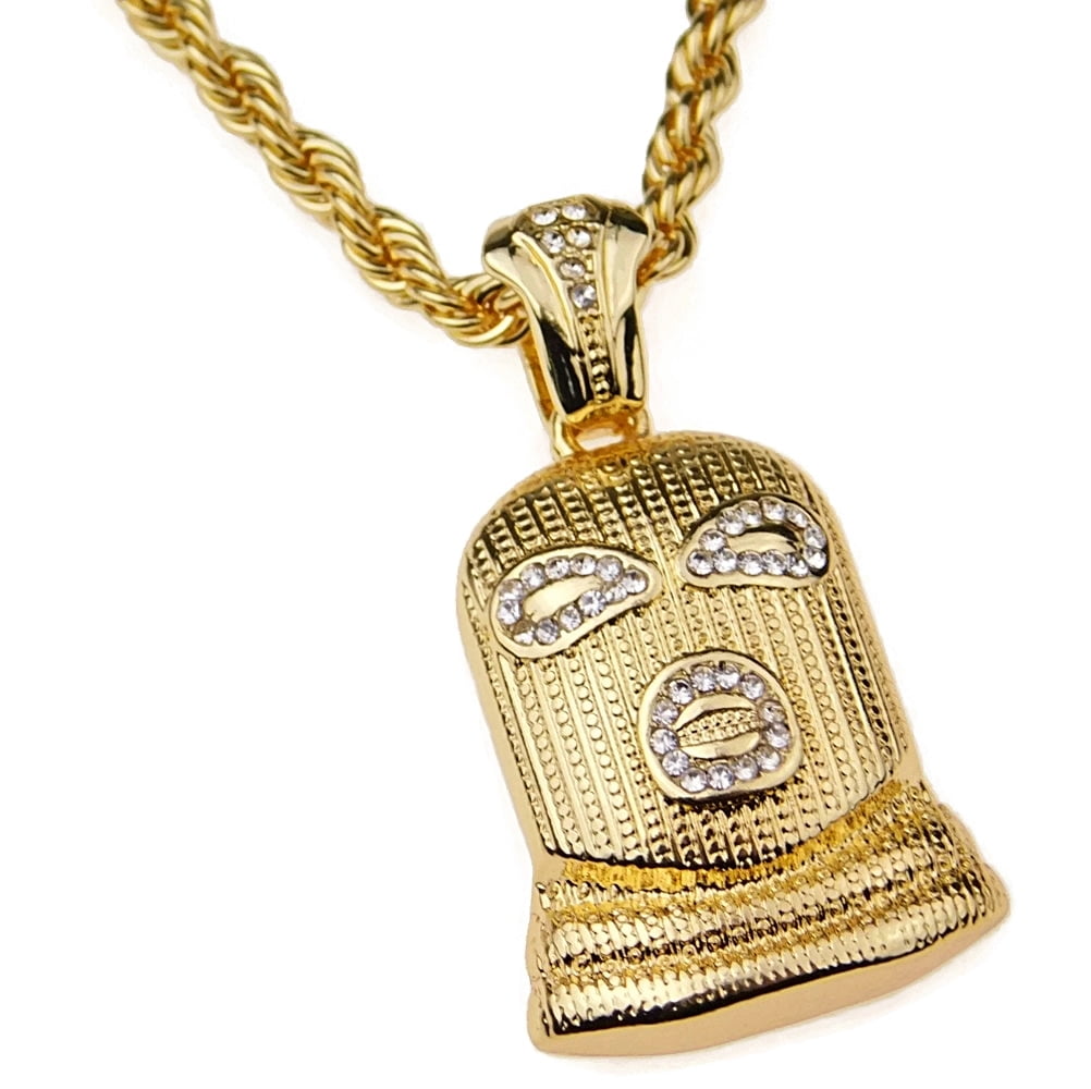 Mens Goon Chain Gold Finish Ski Mask Man Pendant Hip Hop Necklace 24' Inch
