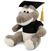 DolliBu Sitting Grey Alligator Graduation Plush Toy - Super Soft Plush Graduation Stuffed Animal Dress Up Gown, Cap and Tassel Outfit - Congratulatory Graduation Gift – 9 Inches