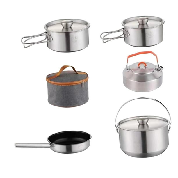 Kit de utensilios de cocina para acampar, ollas para exteriores, juego de cocina para picnic, fogata y cena con hervidor