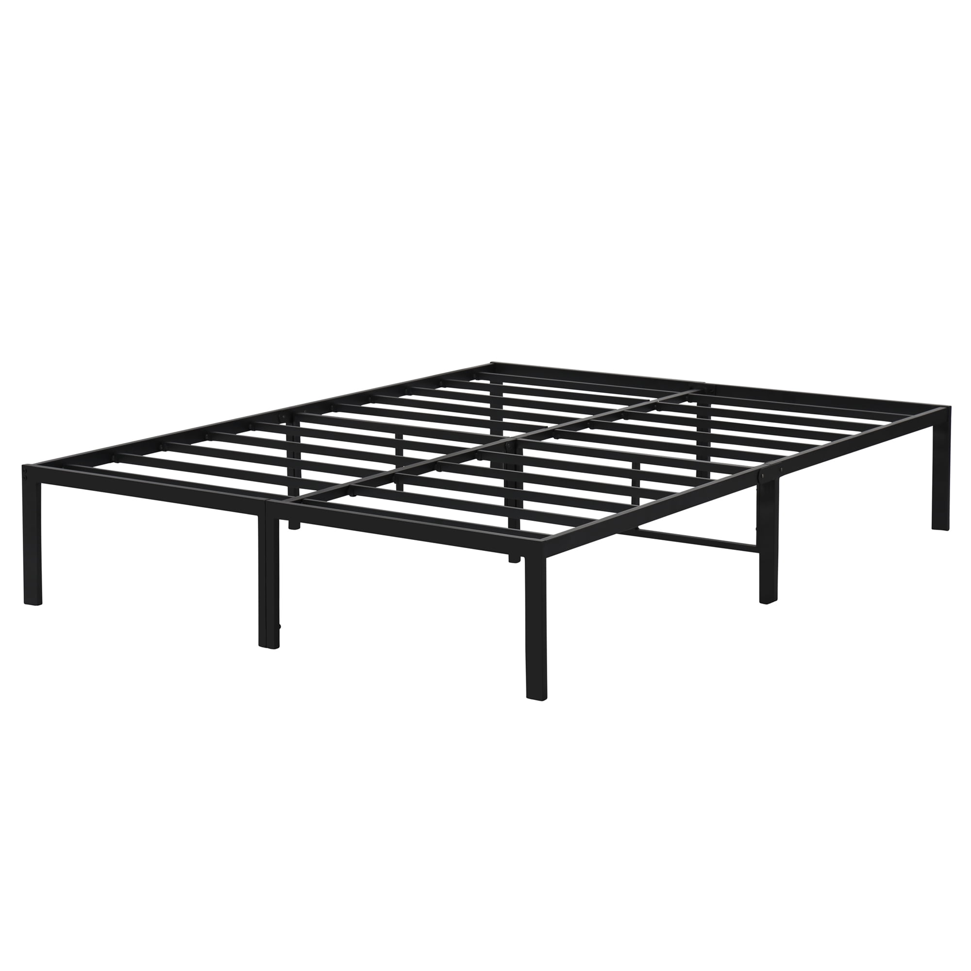 GranRest 14'' Durable Steel Slat Metal Platform Bed in Black, Queen