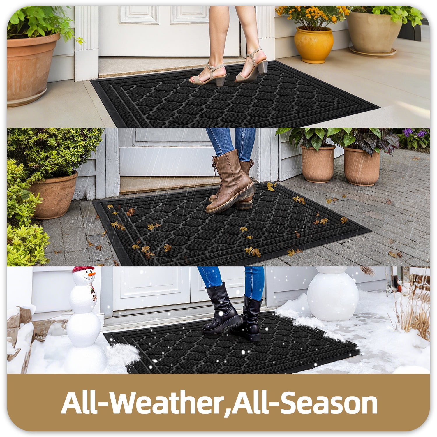 PABUBE Outdoor Doormat, Weatherproof Low Profile Outdoor Mat,Heavy Duty Non-Slip Welcome Mat, Dirt Trapper Washable Entry Rug for Front Doors Entryway,24"X36",Black
