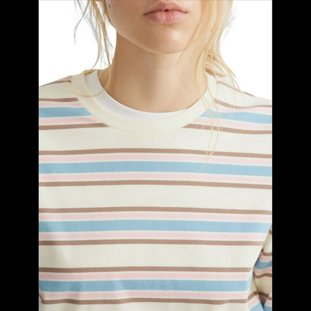 Sudadera de Rayas con Cuello Redondo para Mujer, Larga, Bloque de Color, Informal, Holgada, Deportiva Rosa M